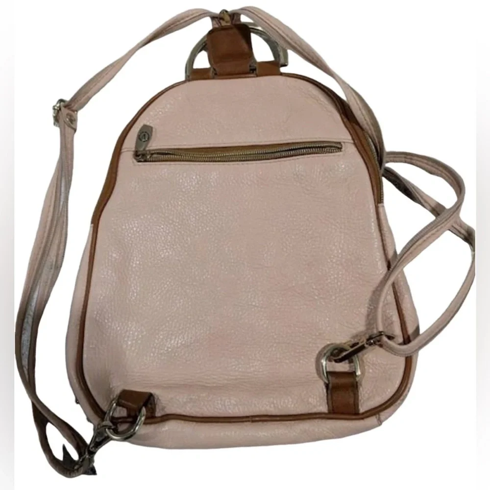 Valentina Italian Genuine Pebbled Pink Leather Backpack/Shoulder Bag M